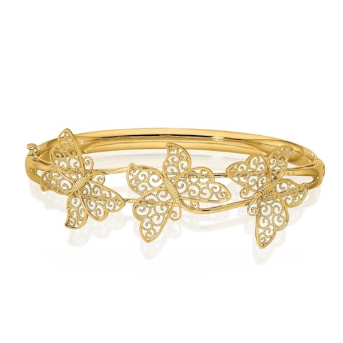 IceCarats 14K Yellow Gold Filigree Butterfly Hinged Bangle Bracelet, 7 inch | Polished, Matte, Solid