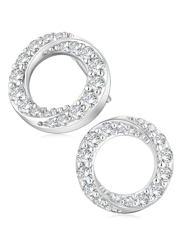 All Moissanites Sparkly Geometric Stud Earrings for Women, Solid 925 Sterling Silver with Rhodium/Gold Plated Hypoallergenic, Lightweight Comfy Earrings - color: Circle - White Gold