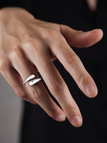 Non Tarnish Gold Chunky Rings for Women, 14K Gold Plated Statement Dome Rings Stacking Silver, Adjustable Mens Eternity Wedding Band Mixed Metal Jewelry Size 3-13 - color: Silver, size: 9, style: Open Twist Band