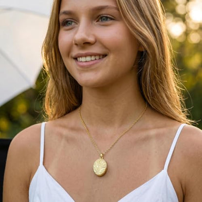 YOUFENG Love Heart Locket 14K Gold-Filled Oval Circle Rectangle Lockets that Hold Pictures Floral Patterns Necklace for Women - style: Gold Oval