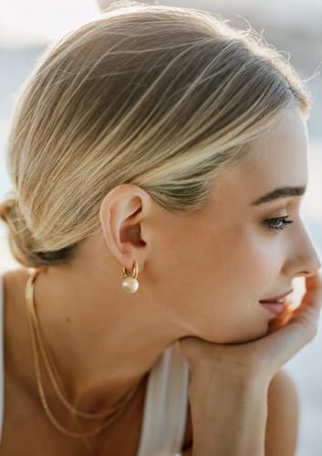 925 Sterling Silver Hoop Handpicked AAA+ Quality 7.5-8mm White Freshwater Cultured Pearl Dangle Drop Earrings Jewelry for Women - color: 8. Gold Plated Barrel