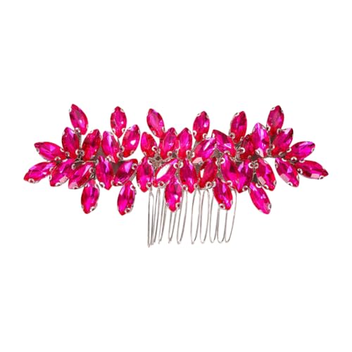 Shiny Rhinestone Hair Comb Bridal Side Hair Pin Glitter Wedding Hair Piece Crystal Hair Comb Clip Fancy Dance Hair Comb Prom Party Hair Pin Special Occasion Hair Comb for Women Girls Hot Pink - color: Hot Pink