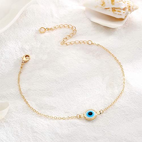 Fesciory Evil Eye Bracelet for Women, Gold Plated Adjustable Chain Jewelry | Blue Evil Eye Charm Bracelet, Lucky Amulet Symbolism, Dainty Adjustable Chain, Daily wear, Jewelry gifts - color: Gold-6