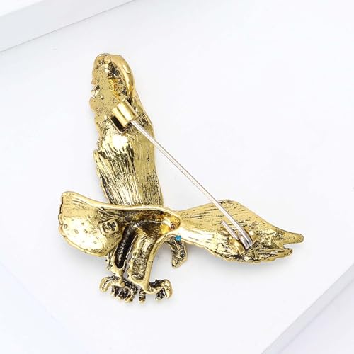 HETICA Vintage Animal Dragon Skull Wolf Crown Lion Brooch for Men Women Suit Tie Dress Lapel Pin Fashion Jewelry - style: Vintage Gold Eagle