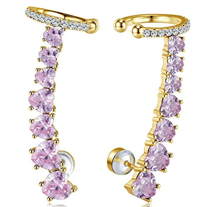 925 Sterling Silver Post Stud Earrings for Women Cartilage Ear Cuffs Hoop Climber 7 Multcolors Cubic Zirconia CZ Hypoallergenic Piercing Gifts For Her - color: Pink Gold