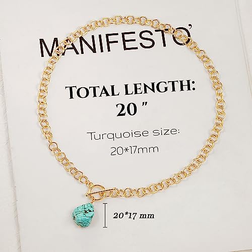 18k Gold Plated Chain Link Necklace for Women, Baroque Pearl/Compass Pendant Necklace - color: Turquoise