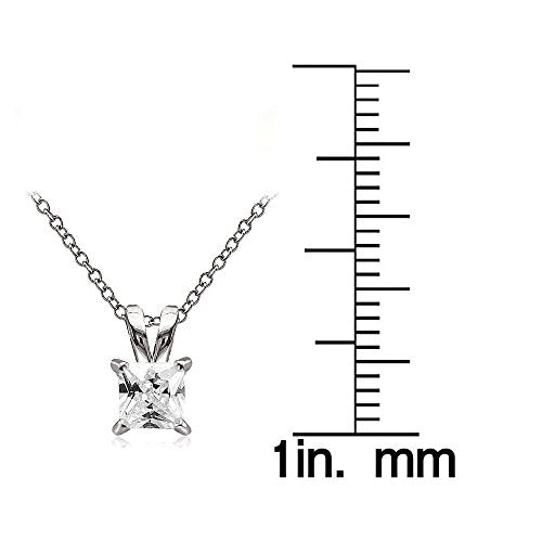 Hoops & Loops Sterling Silver, Yellow Gold Flash or Rose Gold Flash CZ Cubic Zirconia Square Solitaire Pendant Necklace - style: 7mm-Silver