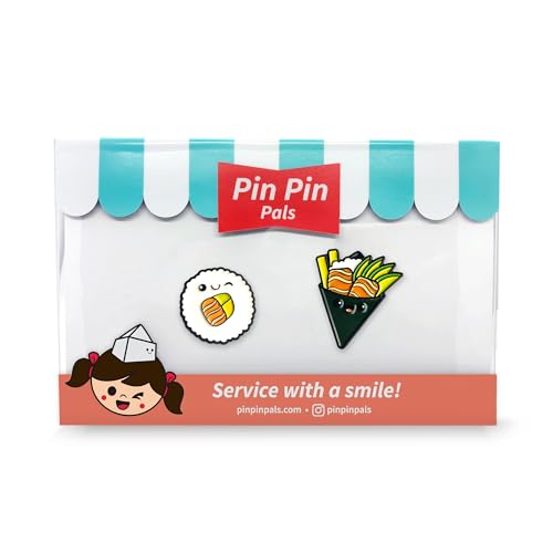 Enamel Pin Set (2 Pins Per Set) for Backpack, Bag, Lapel, Noodles, Food, Kawaii Button Collector - style: Sushi & Hand Roll