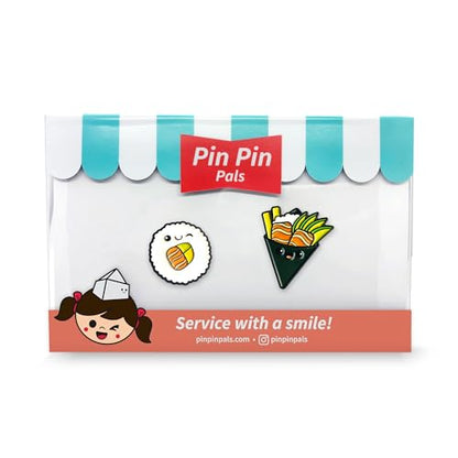 Enamel Pin Set (2 Pins Per Set) for Backpack, Bag, Lapel, Noodles, Food, Kawaii Button Collector - style: Sushi & Hand Roll