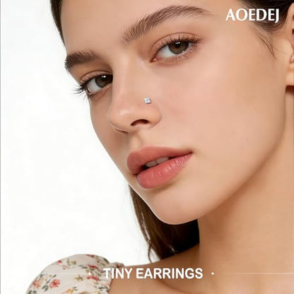 AOEDEJ 20/18/16G Titanium Internally Threaded Flat Back Stud Earrings 3/4/5mm Stars Square CZ Nose Lip Medusa Monroe Labret Piercing Jewelry for Cartilage Conch Tragus Helix Ear Studs - style: 20G-Squares