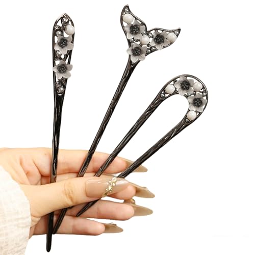 3 Pcs Hair sticks for buns,Decorative Hair pins for women,Buns and Updos with No Hair Damage, Flower Metal Pin Great Hold,Suitable for fine & thick hair US461