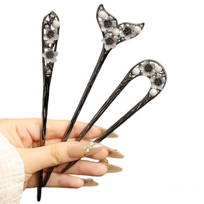 3 Pcs Hair sticks for buns,Decorative Hair pins for women,Buns and Updos with No Hair Damage, Flower Metal Pin Great Hold,Suitable for fine & thick hair US461