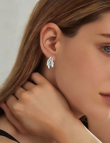 13 Pairs Clip on Earrings for Women Chunky Non Pierced Hoop Earrings CZ Pearl Knot Croissant Tube Twist Stud Hoop Clip on Earring Set Fake Earrings Clips Jewelry 14K Gold Silver Plated - color: Silver
