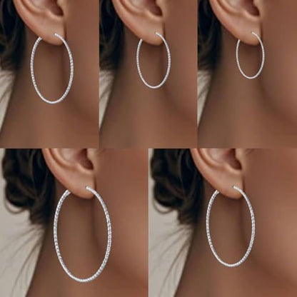 4/10 Pairs Stainless Steel Gold Silver Plated Hoop Earrings Hypoallergenic Dainty Big Small Hoops Earrings Set for Women - color: 5 Pairs Silver Plated Filigree Hoop Earrings Set
