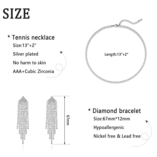Luxval Tennis Necklace 14K Gold Plated Rhinestone Butterfly Choker Necklaces for women Dainty Zirconia Cut Faux Diamond chain 3mm - color: Tennis Necklace+Rhinestone Earrings-2pcs