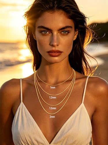FaithHeart 1/1.2/1.5/2mm Snake Chain Necklace for Women, Silver/Black/14K Gold/Rose Gold Plated Stainless Steel Snake Necklace Smooth Dainty Thin Women's Chains, Length 14-30" with Gift Box - color: Gold