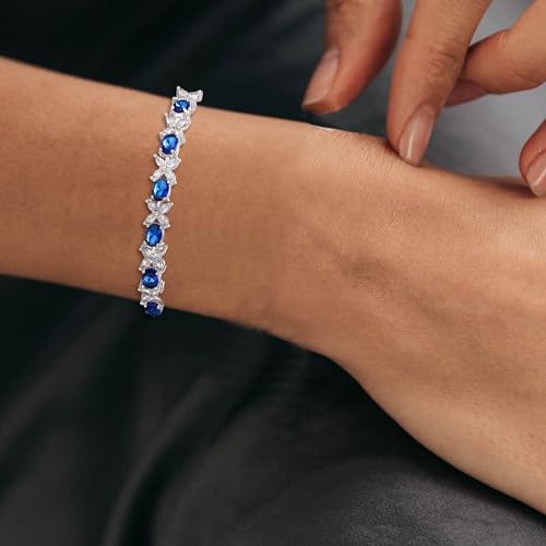 Crysdue Wedding Bridal Bracelets for Brides, Cubic Zirconia Tennis Birthstone Jewelry Gift for Women Prom - style: E_Blue 7.6"