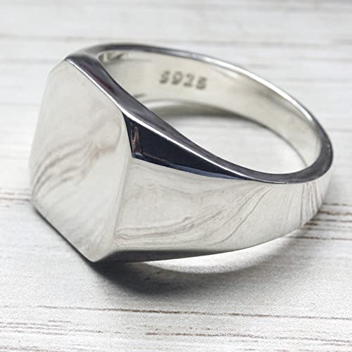 Solid 925 Sterling Silver Men's Ring Square Classic Simple Finger Rings for Men and Women Couples Wedding Ring Jewelry - size: 8