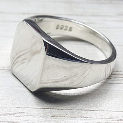 Solid 925 Sterling Silver Men's Ring Square Classic Simple Finger Rings for Men and Women Couples Wedding Ring Jewelry - size: 8