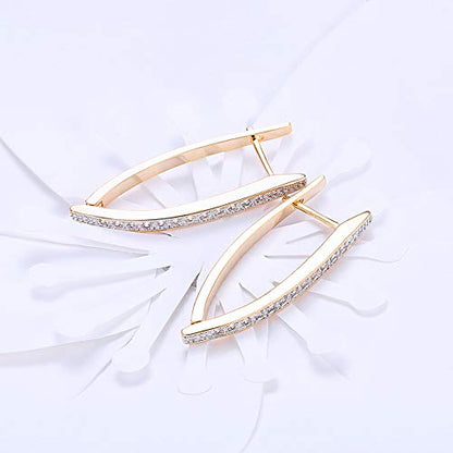 14K Rose Gold Plated Three Row Cubic Zirconia Small Huggie Hoop Earrings Fashion Jewelry for Men Women - color: rose gold