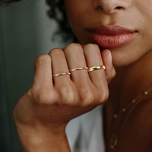 Jstyle 14K Gold Stacking Rings for Women Non Tarnish Wedding Band Ring Set | Waterproof Band Ring, 1mm 1mm 3mm Thin Pinky Thumb Ring Set, Statement Stackable Rings for Women, Gold Filled Jwelry