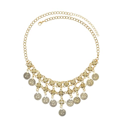 Boho Coin Charm Necklace for Women Layered Gold Coin Beaded Pendant Necklace Pirate Necklace Chunky Coins Tassel Ethnic Gypsy Costume Accessories - style: B