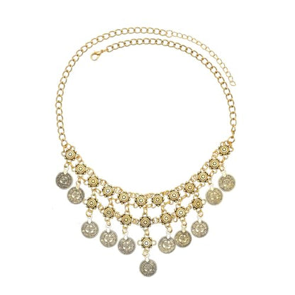 Boho Coin Charm Necklace for Women Layered Gold Coin Beaded Pendant Necklace Pirate Necklace Chunky Coins Tassel Ethnic Gypsy Costume Accessories - style: B