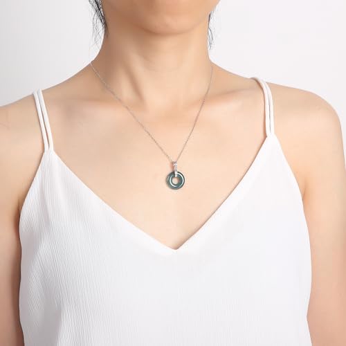 Real Green Jade Pendant Necklace for Women Donut/Heart/Clover/Teardrop/Rose/Lotus Flowers Genuine Jadeite Jewelry with Gold Plated 925 Sterling Silver Chain - style: Donut Silver Necklace