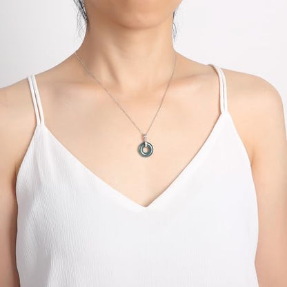 Real Green Jade Pendant Necklace for Women Donut/Heart/Clover/Teardrop/Rose/Lotus Flowers Genuine Jadeite Jewelry with Gold Plated 925 Sterling Silver Chain - style: Donut Silver Necklace