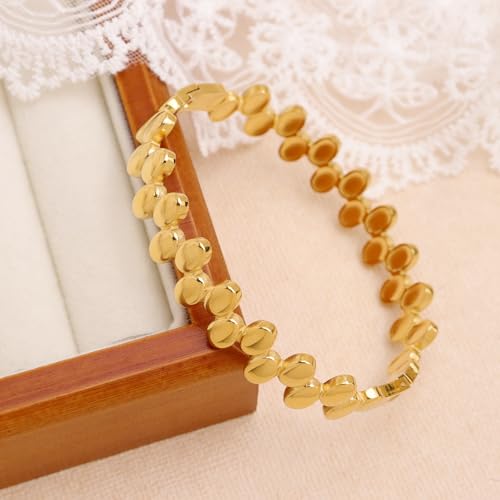 Chunky Gold Silver Bangle Bracelet for Women | Trendy, Minimalist, Oval Beads, Non Tarnish, Adjustable Bracelets, Prom, Party Jewelry Gift - color: Gold