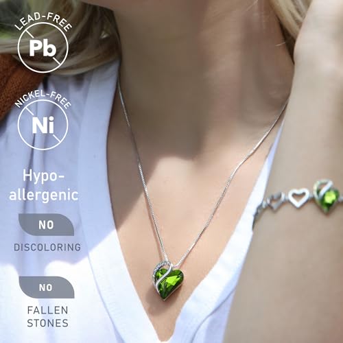 Leafael Gift Necklaces for Women, Infinity Love Birthstone Heart Crystal Pendant, Birthday Anniversary Jewelry for Wife, Mom, and Her, Silver Plated, 18" + 2" Adjustable Chain - color: 08a-August-Peridot Green