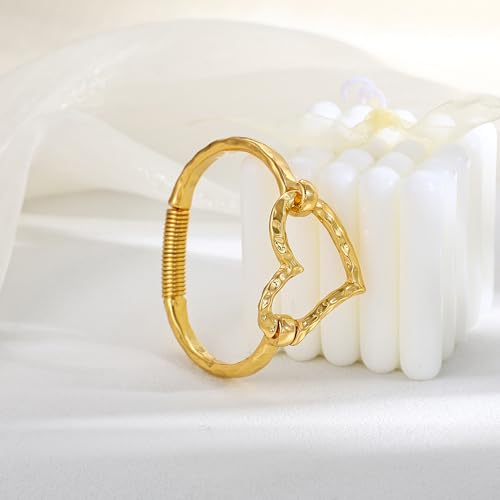Moodear Chunky Gold Bangle Bracelets for Women, 14K Gold Plated/Silver Cuff | Chunky Statement Jewelry with Hammered Texture, Non Tarnish Gold Plated Finish, Unique Cuff Design, Lightweight Comfort - style: Heart Bangle Gold 18.5cm （≈7IN）
