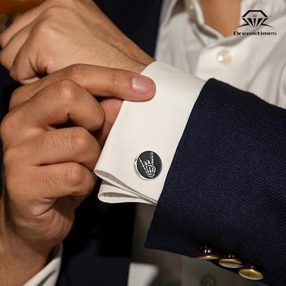 Dreamtimes Rock Skull Hand Cufflinks Halloween Shirt Cufflinks Figurine Sign Language Cuff Links Rock On Hand Gesture Stainless Steel Novelty Cuff Links for Men - style: Style 2-S
