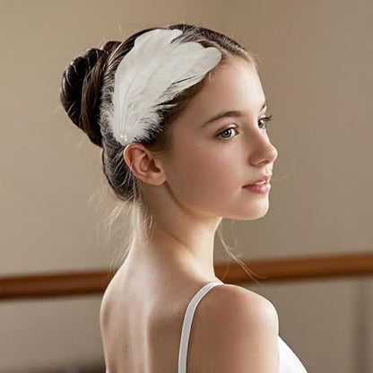 White Feather Headpiece and Swan Headpiece, Elegant Faux Plume Ballet Costume Accessories for Women, Pearl Decorative Feather Hair Clip Set for Wedding Prom, 2 Pcs