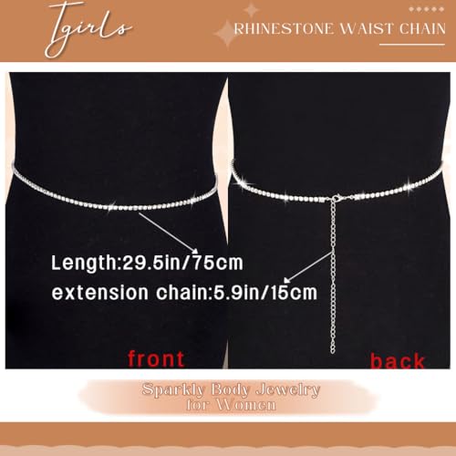 Tgirls Crystal Waist Chains Silver Sexy Layered Heart Rhinestone Belly Bikini Body Chains Sparkly Love Waist Body Jewelry for Women