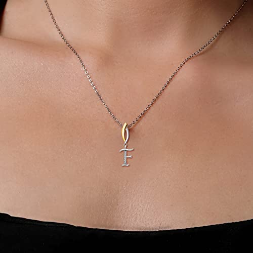 Gem Stone King Initial Pendant Necklace Letter A to Z Alphabet | 925 Sterling Silver | White Moissanite | Gift Women Mother's Day Christmas Wife Mom Girlfriend Anniversary Birthday | By Keren Hanan - style: Initial F