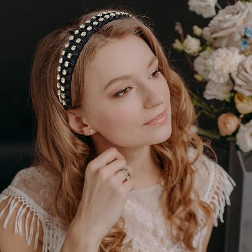 Rhinestone Headbands for Women Long Short Hair Comfortable - color: Double Rhinestone Headbands