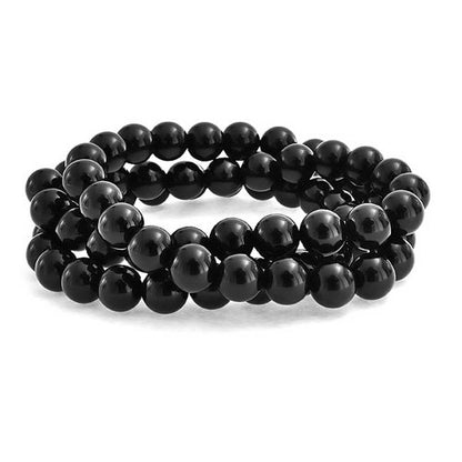 Bling Jewelry Unisex Stackable Set Of 3 Gemstone Round Bead 8MM Stretch Bracelet For Women Teen Men Multi Strand Stacking Adjustable - color: Black Onyx