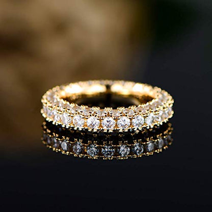 Barzel Womens 3 Row Eternity Ring Wedding Band 18k White Gold or Rose Gold Plated Cubic Zirconia Eternity Band Ring Jewelry - color: Gold