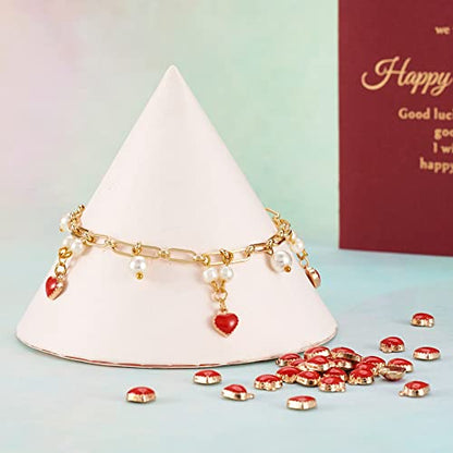 Cheriswelry Mini Heart Charms Enamel Love Heart Alloy Pendants Valentine Dangle Charms for DIY Earring Bracelet Necklace Jewelry Making - color: Red*2