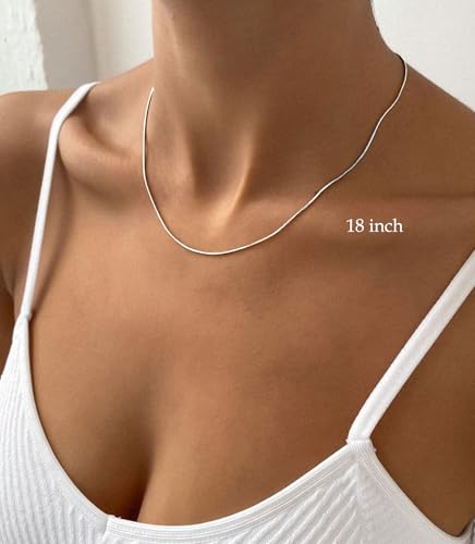 FUNEIA 925 Sterling Silver Necklace for Women Trendy Dainty Real Silver Chain Necklace Simple Thin Box Chain Beaded Chain Snake Chain Herringbone Necklaces Jewelry 14/16/18 Inch - color: 0.75mm Snake Chain