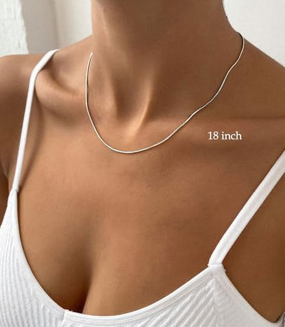 FUNEIA 925 Sterling Silver Necklace for Women Trendy Dainty Real Silver Chain Necklace Simple Thin Box Chain Beaded Chain Snake Chain Herringbone Necklaces Jewelry 14/16/18 Inch - color: 0.75mm Snake Chain