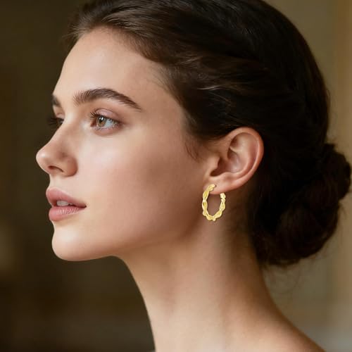 14K Gold Braided Texture Hoop Earring, 32/40mm Twist Rope Design Round Hoop Earrings for Women Gold Jewelry Gifts for women - style: Braided Earring-32mm