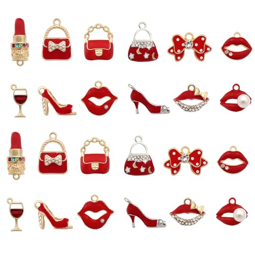 Bulk Gold Enamel Charms for Jewelry Making, Colorful Metal Charms Pendant for Bracelet Necklace and Crafting - color: Feminine Red