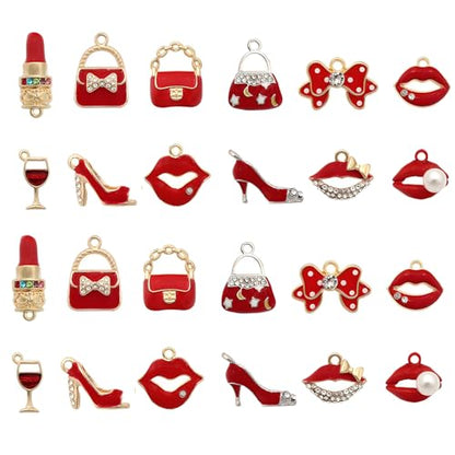 Bulk Gold Enamel Charms for Jewelry Making, Colorful Metal Charms Pendant for Bracelet Necklace and Crafting - color: Feminine Red