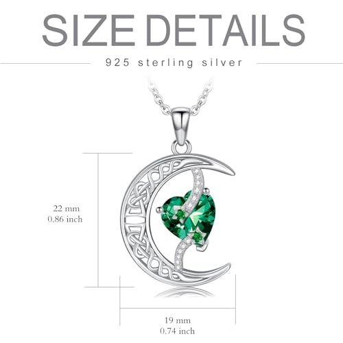 TOUPOP Moon and Star Birthstone Necklace for Women 925 Sterling Silver Celtic Moon Jewelry Birthday Mothers Day Gifts for Mom Wife Her - color: 05-May-Emerald
