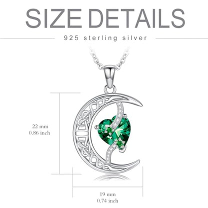 TOUPOP Moon and Star Birthstone Necklace for Women 925 Sterling Silver Celtic Moon Jewelry Birthday Mothers Day Gifts for Mom Wife Her - color: 05-May-Emerald