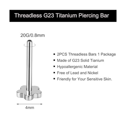 Threadless Bar G23 Titanium 20G 16G 18G Replacement Post Bar Flat Back Stud Earrings for Helix Cartilage Lobe Medusa Labret Nose Tragus Conch Piercing Jewelry - size: 20g 12mm, style: Flower,2Pcs Threadless Bars