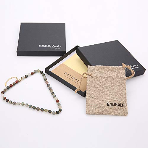 Semi Precious Stone Beaded Choker Necklace 14K Gold Plated Natural Stone Double Strand Necklace Layered Short Necklaces - color: Bloodstone