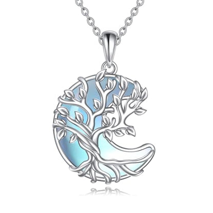 YAFEINI 925 Sterling Silver Moonstone Necklace Filigree Teardrop Pendant Necklace Jewelry for Women Girls - color: VV-Tree of Life Moon Moonstone
